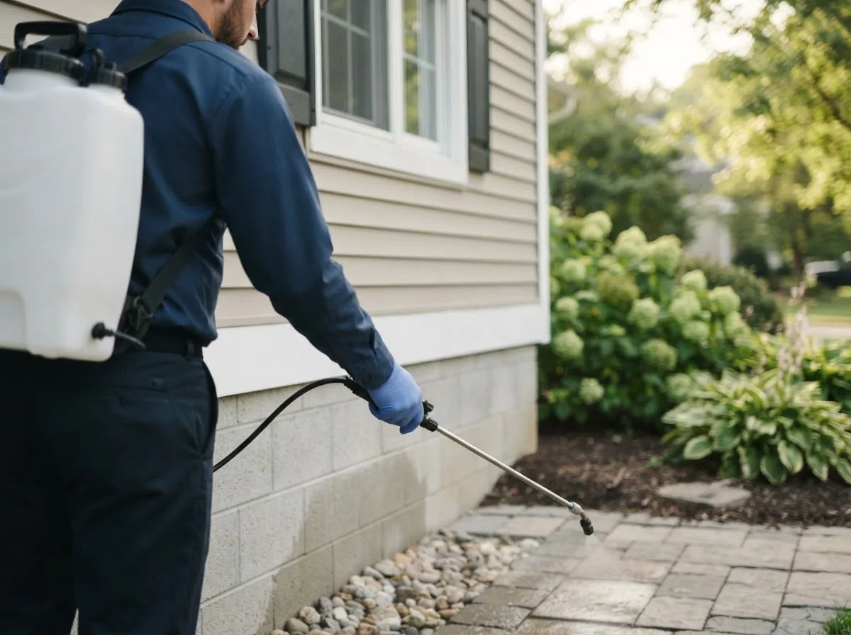 Pest control technician inspecting a home in Henrietta, NC